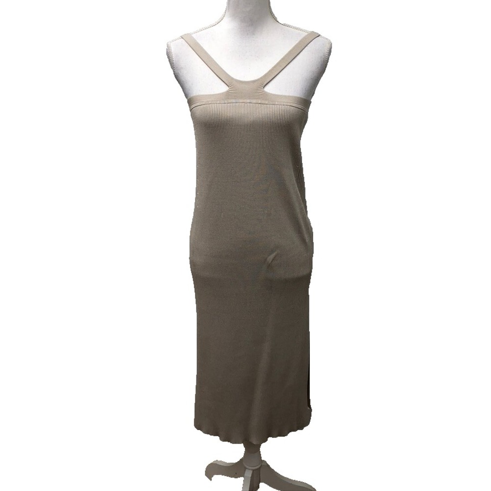Jonathan Simkhai Ribbed Midi Dress Womens Large Beige Strappy Modern Urban